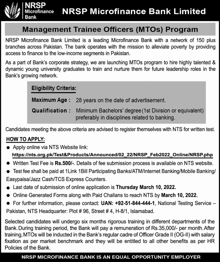 NRSP New Jobs Management trainee officers 2022 (MOTOs) Apply Now by www.jobshobby.com