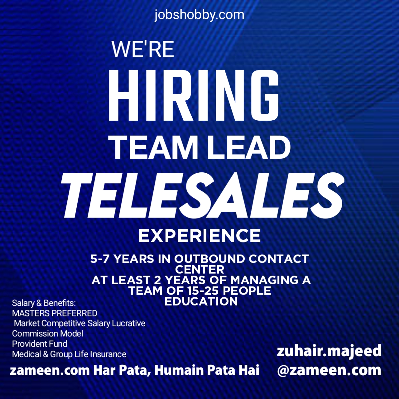 Zameen Pakistan latest Jobs Team Lead Telesales